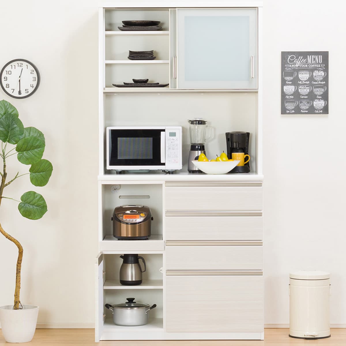 ニトリ 食器棚 キッチンボード カップボード Nポスティア100KB ホワイト-