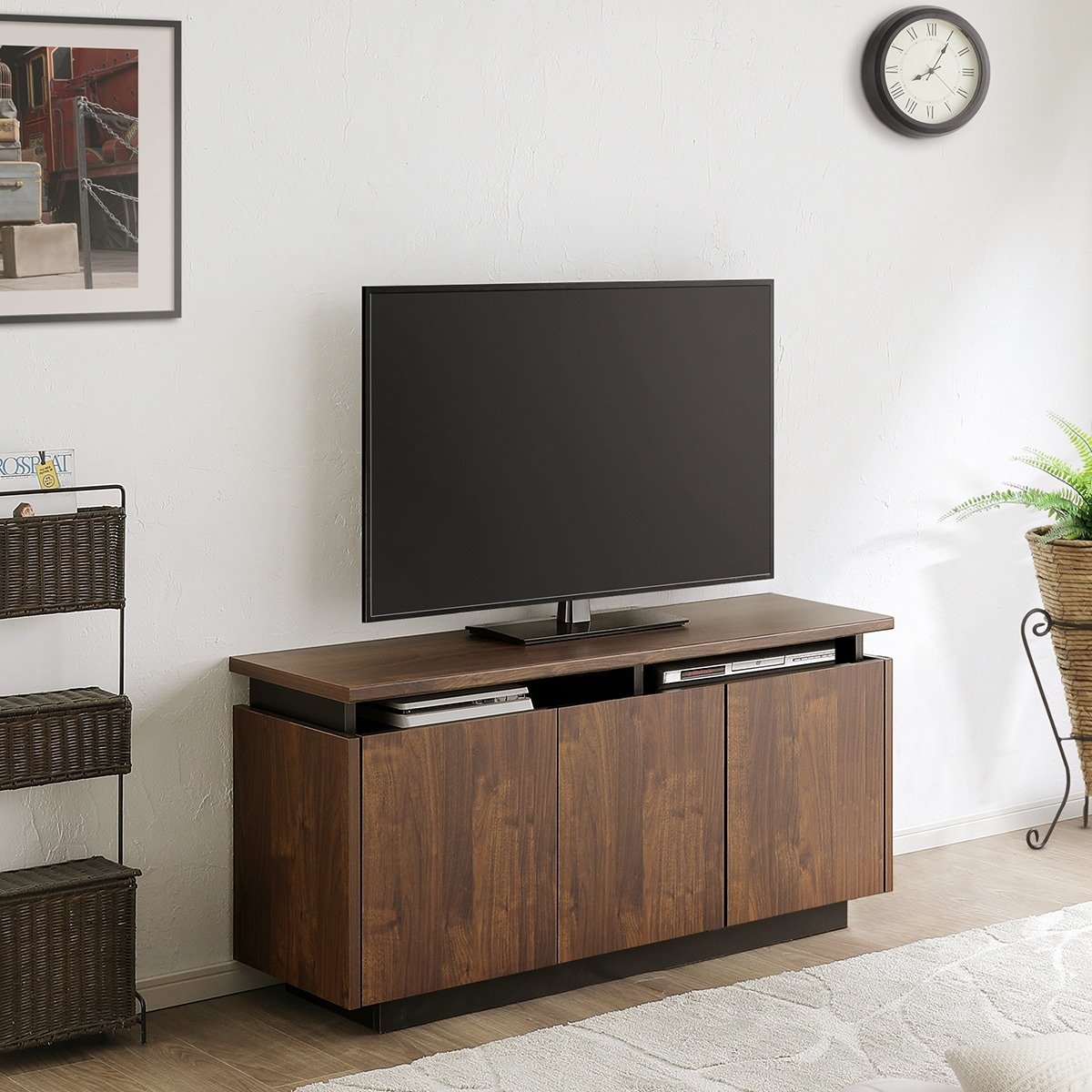 シンプルデザインのミドルテレビボード（幅122cm 木目BR）通販